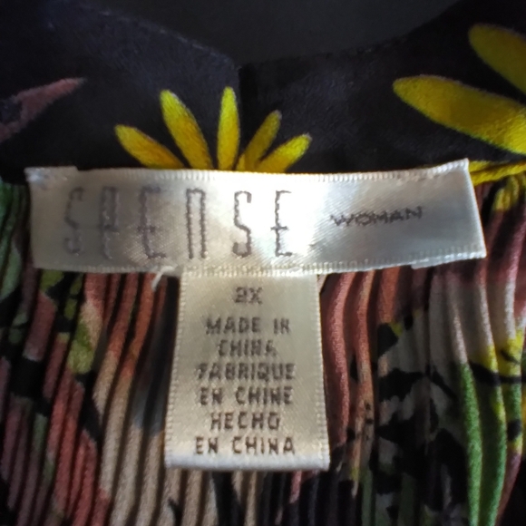 Spense Floral Black and Orange Women's Top Size 2X Jeweled Boho Hippie Office - Picture 2 of 7